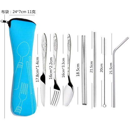 Portable Travel Cutlery Set with Zipper Case