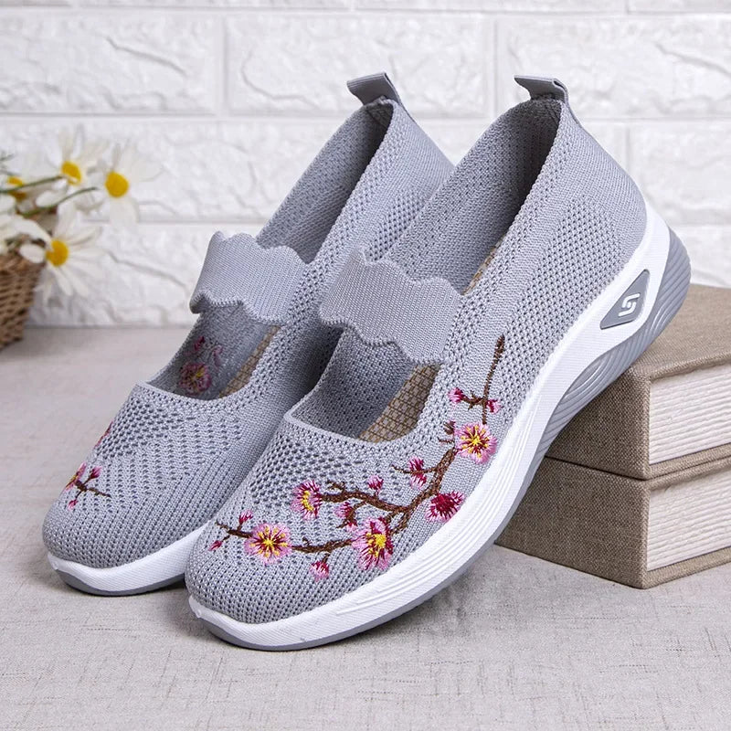 Women's Embroidered Slip-On Sneakers – Breathable Chunky Sole Casual Shoes