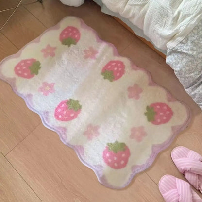 Strawberry Plush Bedroom Rug – Cute Anti-Slip Carpet
