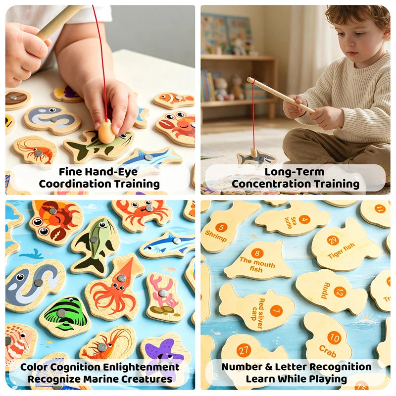 Wooden Magnetic Fishing Toy – Montessori Ocean Learning Game for Kids
