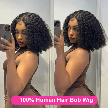 Bob Wig Human Hair 13x4 Transparent Lace Front Wigs Super Double Drawn Black Women Deep Wave Curly