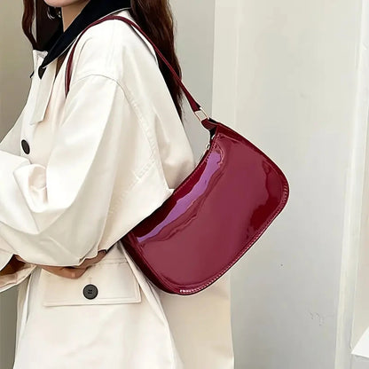 Patent Leather Shoulder Bag – Retro Underarm Handbag for Women