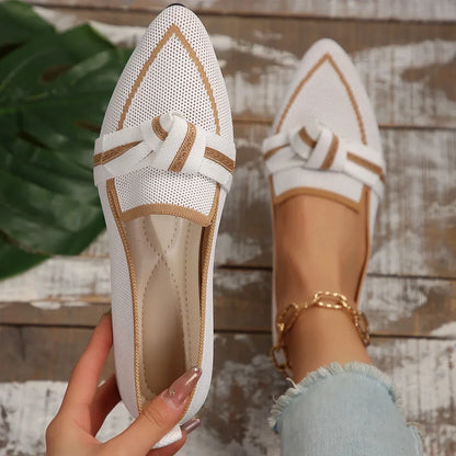 Women's Knitted Flat Loafers – Breathable Pointed Toe Slip-On Shoes