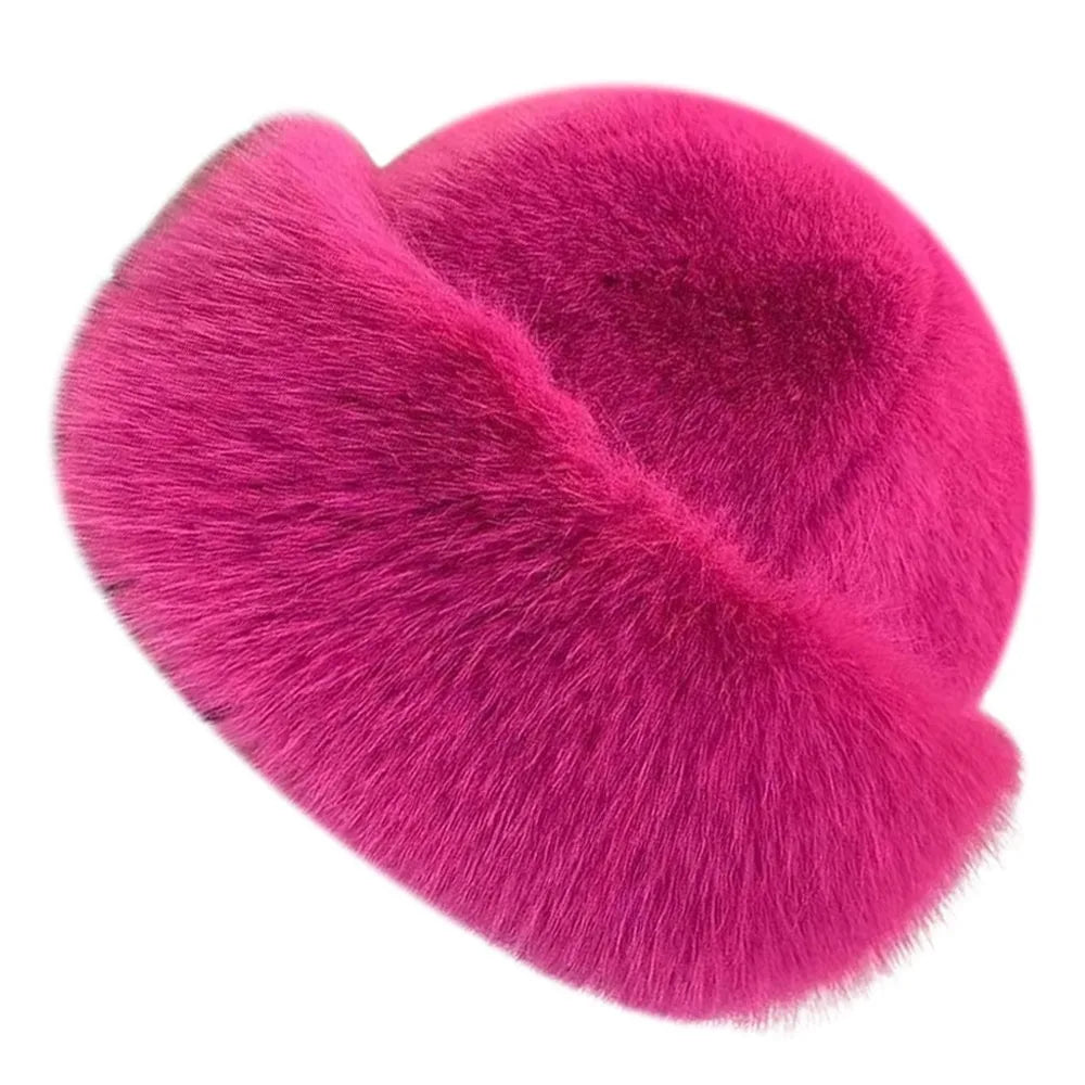 Fluffy Faux Fur Beret – Women's Winter Plush Bucket Hat