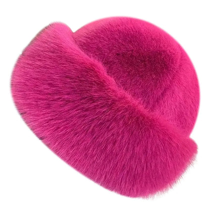 Fluffy Faux Fur Beret – Women's Winter Plush Bucket Hat