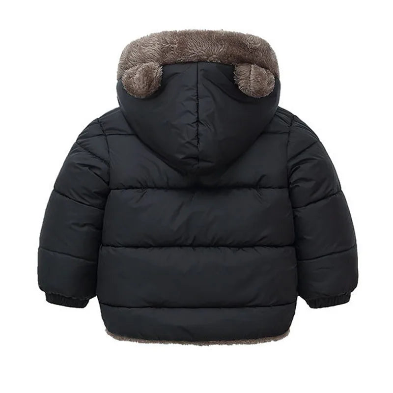 Kids Bear Ear Hooded Winter Jacket – Padded Fleece Coat