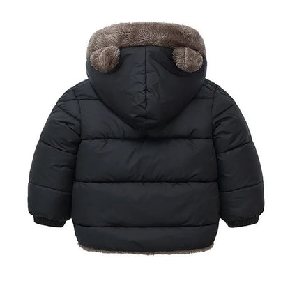 Kids Bear Ear Hooded Winter Jacket – Padded Fleece Coat
