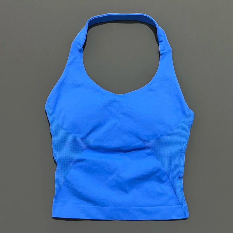 Seamless Halter Longline Sports Tank Top for Women – Gym Yoga Workout