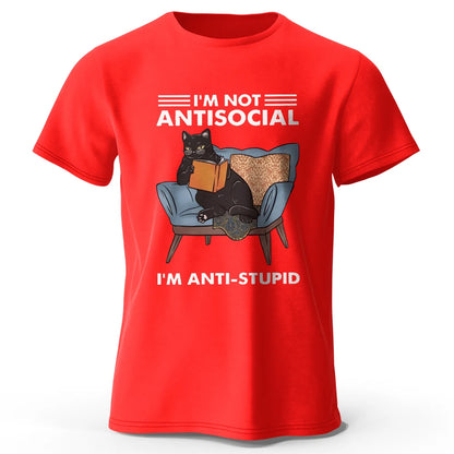 I Am Not Anti Social Funny Cat Graphic T Shirt Oversized Cotton Tee