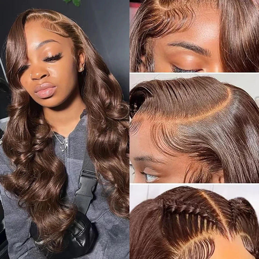 Hd 200 30 36 Inches Chocolate Brown Body Wave 13x6 Lace Front Human Hair Wigs 13x4 Frontal Wig