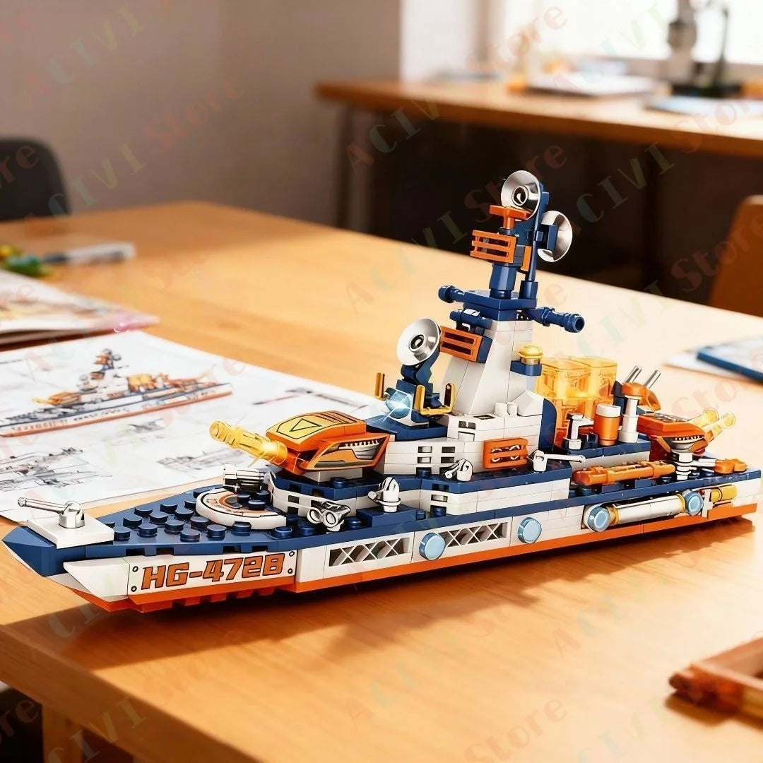 Navy Warship Building Block Model Kit – Compatible with LEGO Construction Sets