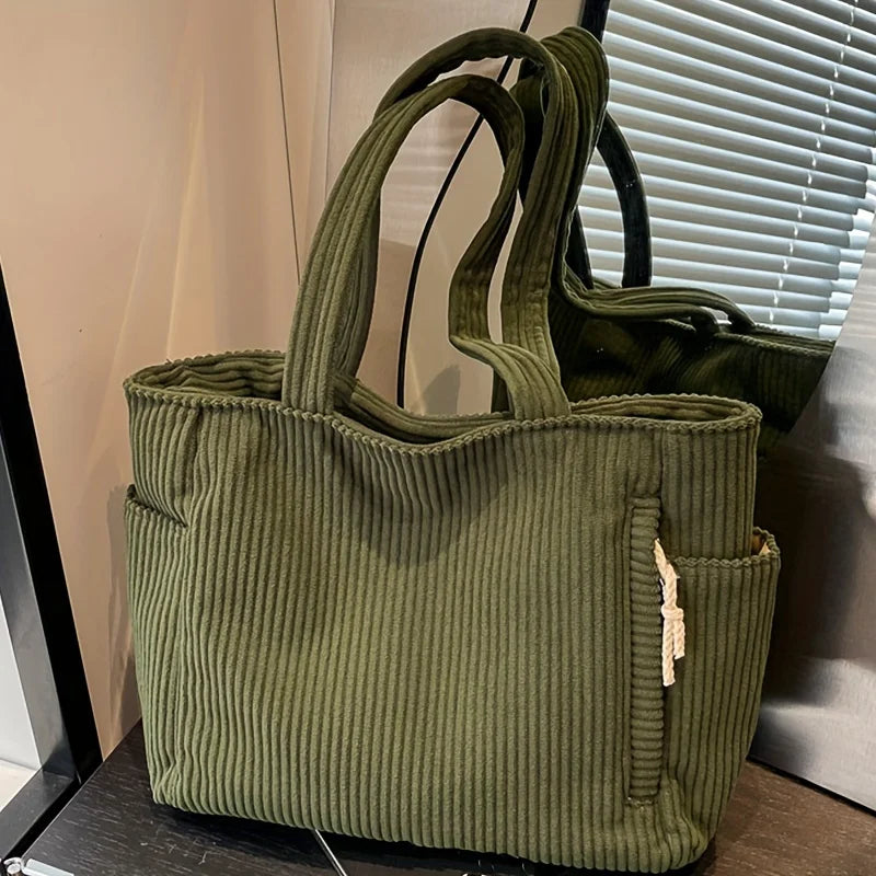Corduroy Tote Bag Large Capacity Shoulder Handbag