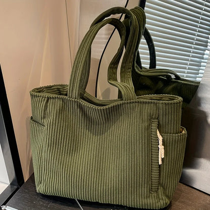 Corduroy Tote Bag Large Capacity Shoulder Handbag