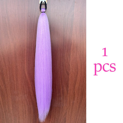 Synthetic Colorful Ponytail Extension 2pcs Long Straight Diy Braided Pony Tail Hairpiece Rubber Band
