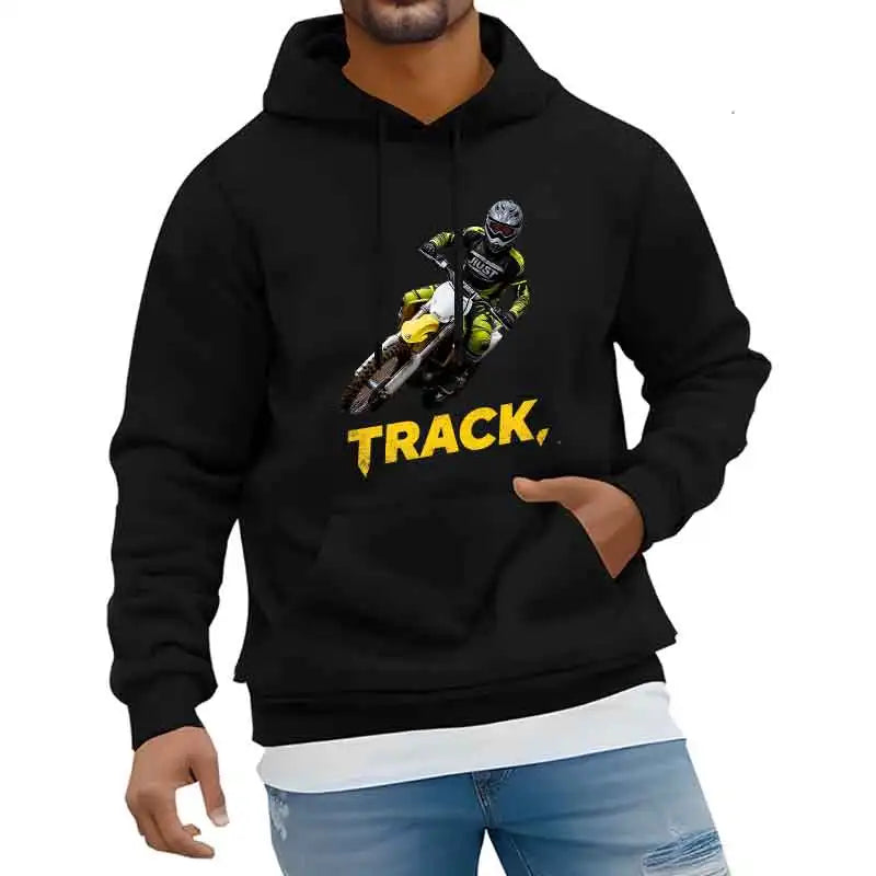 Track Print Hoodie Casual Streetwear Pullover Sweatshirt
