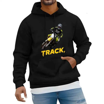 Track Print Hoodie Casual Streetwear Pullover Sweatshirt