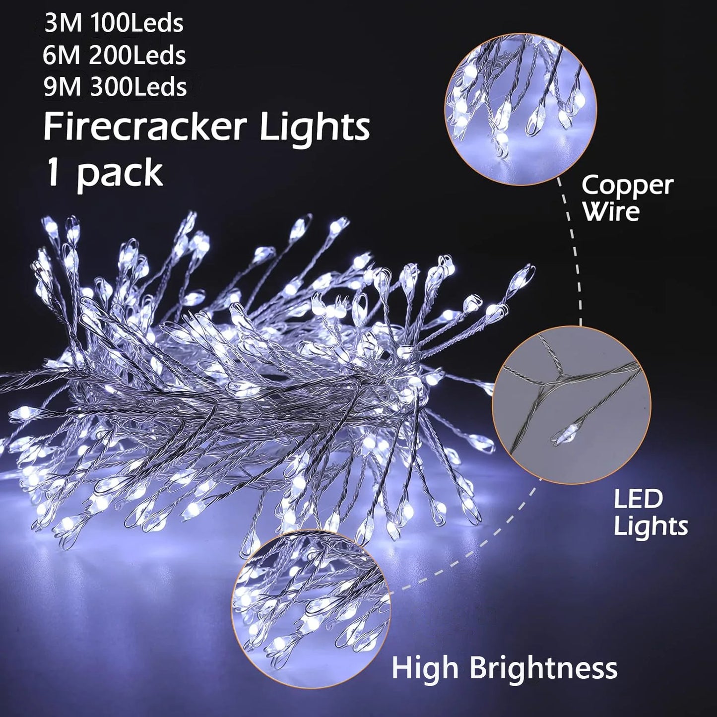 3 6 9m Usb Power Led Firecracker String Lights Remote Control Garland Fairy Wedding Party Garden