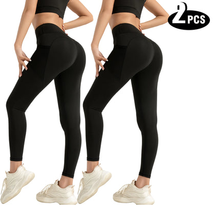 2-Pack Women's High Waist Yoga Leggings with Side Lace-Up Cutout