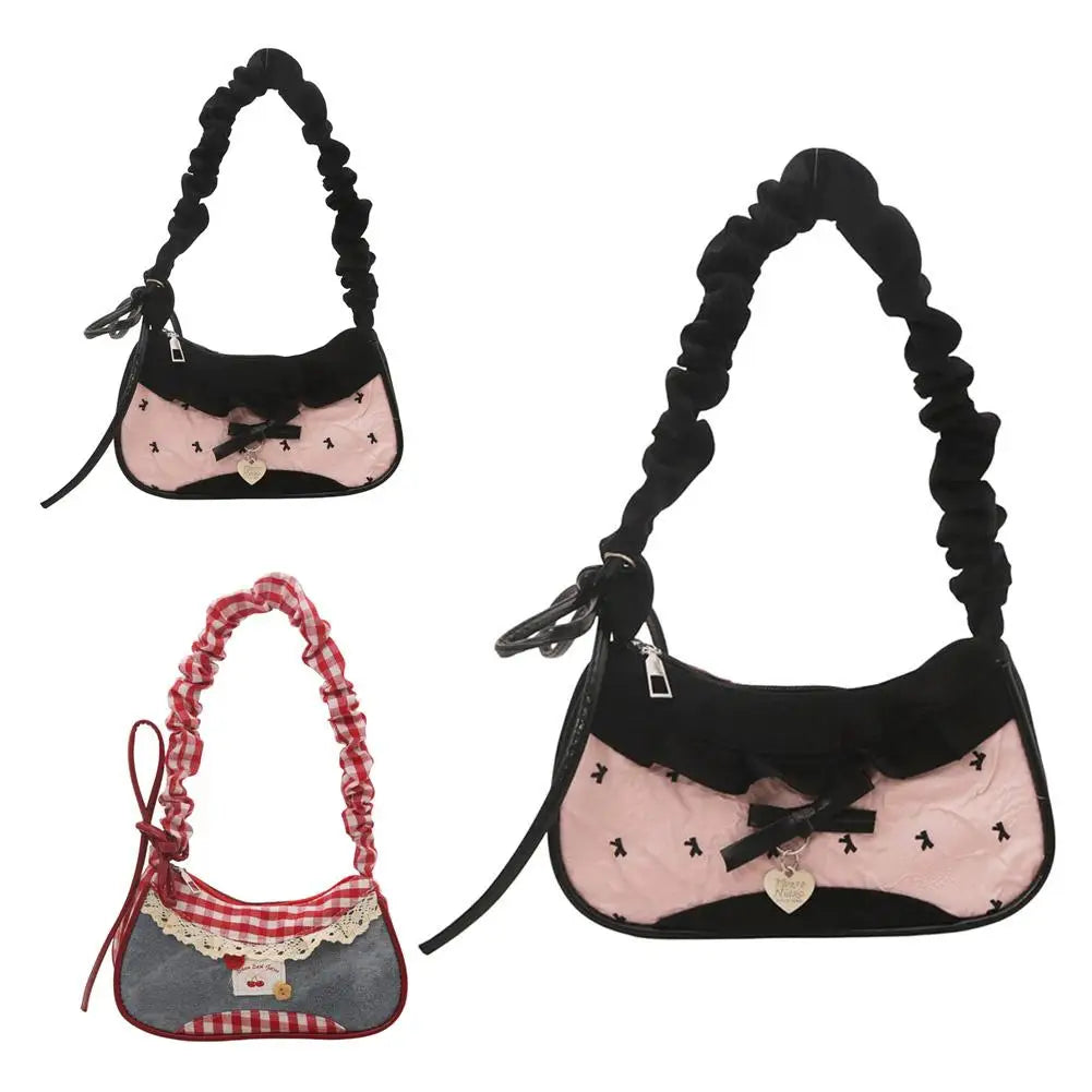 Gingham Lace Shoulder Bag – Cute Underarm Bag for Women
