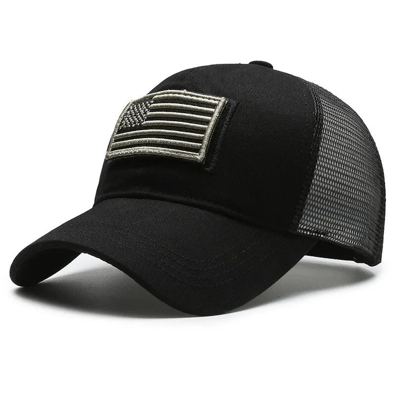 American Flag Embroidered Mesh Trucker Cap – Tactical Baseball Hat for Men