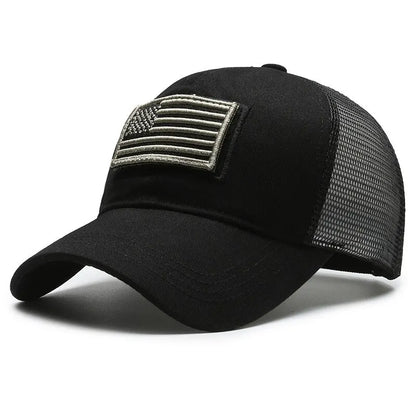 American Flag Embroidered Mesh Trucker Cap – Tactical Baseball Hat for Men