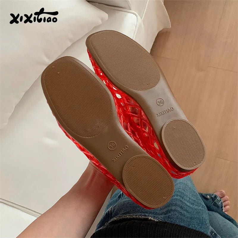 Women's Hollow Jelly Flat Sandals – Anti-Slip Summer Shoes