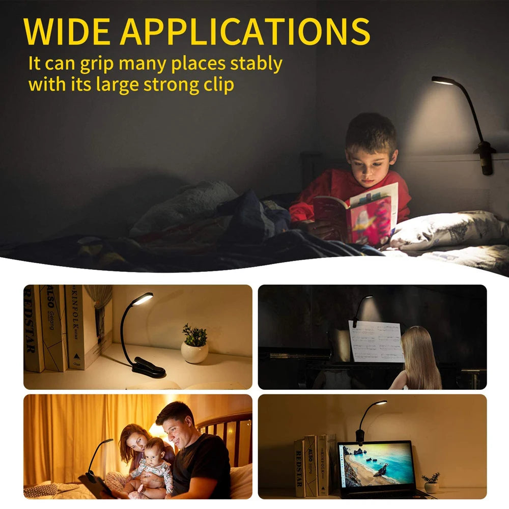 7 Led Book Light Usb Rechargeable Reading 3-Level Warm Cool White Daylight Portable Flexible Easy