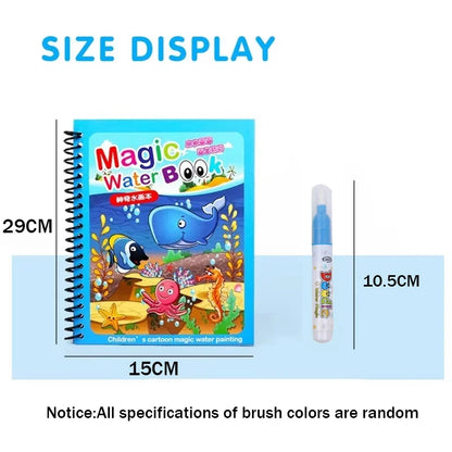 Magic Water Drawing Book for Kids with Pen – Reusable Coloring Activity