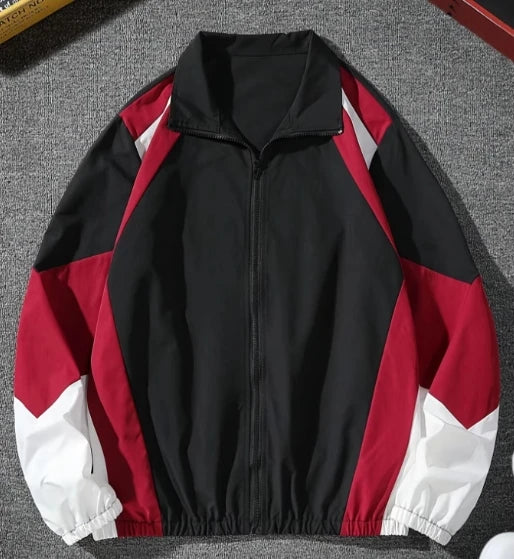 Men's Color-Block Windbreaker Jacket – Lightweight Casual Zip-Up