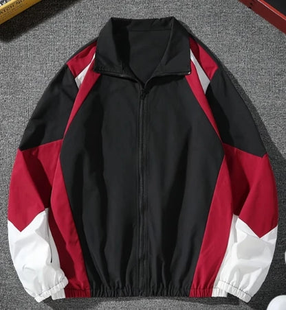 Men's Color-Block Windbreaker Jacket – Lightweight Casual Zip-Up