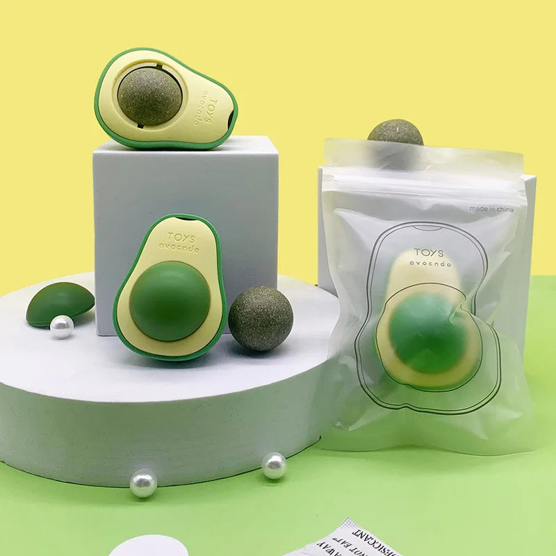 Catnip Avocado Ball Cat Toy – Rotatable Wall Sticker with Teeth Cleaning