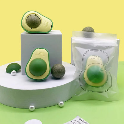 Catnip Avocado Ball Cat Toy – Rotatable Wall Sticker with Teeth Cleaning