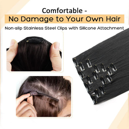 Clip-In Hair Extensions 7pcs 16 Clips Wavy Synthetic 24 Inch