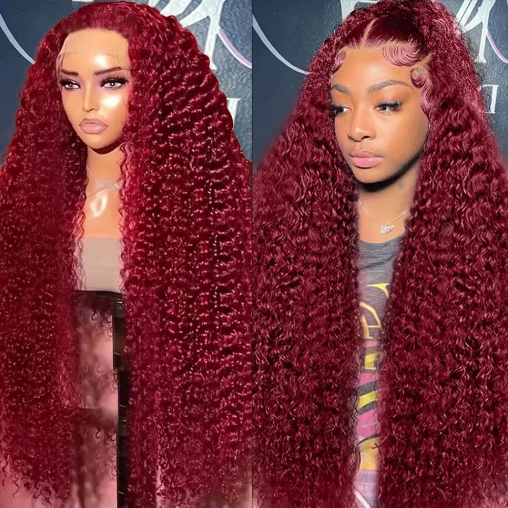 Hd Transparent Lace 200 Density 13x4 13x6 Full Frontal 99j Burgundy Preplucked Colored Deep Wave