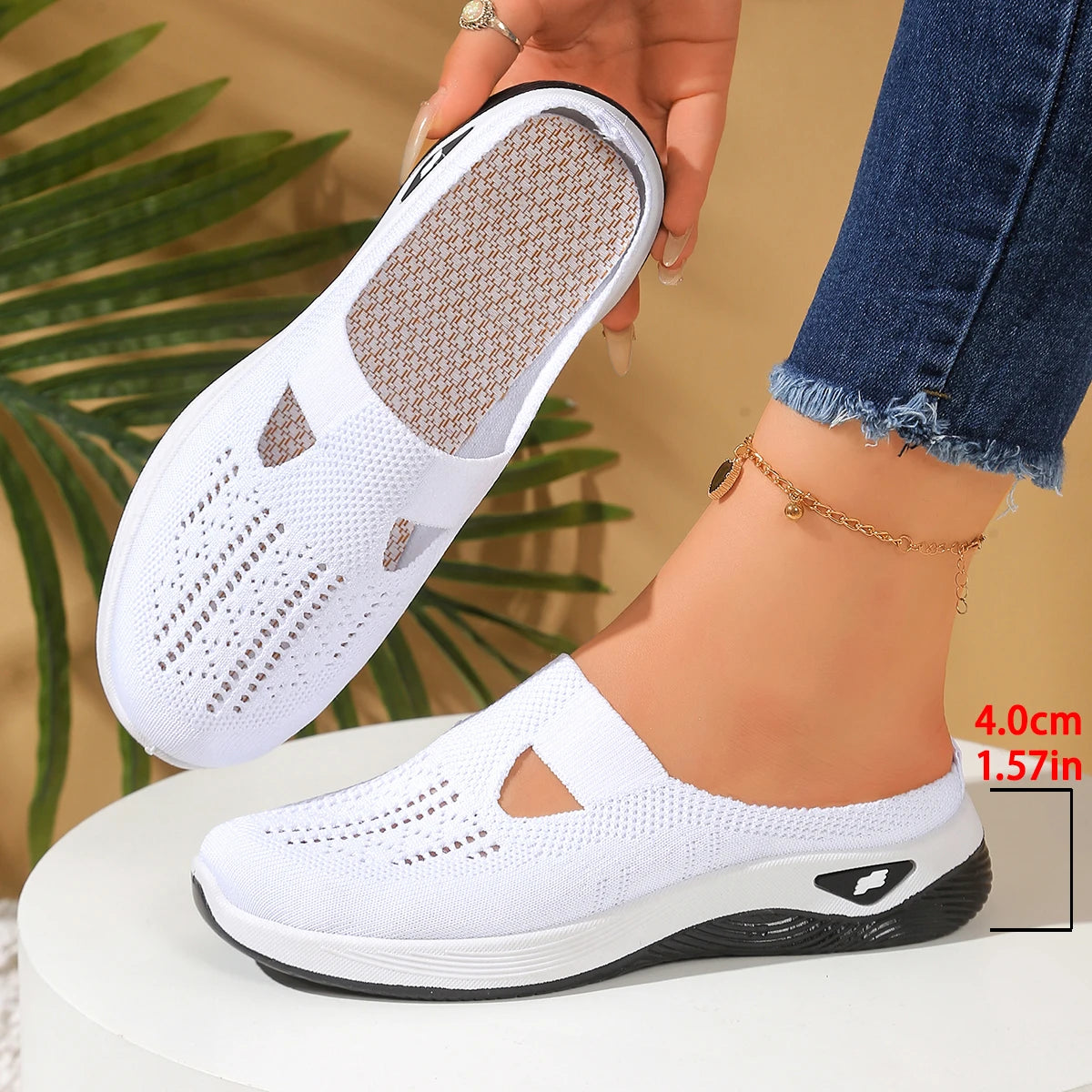 Women's Slip-On Knit Mule Sneakers – Breathable Air Cushion Slippers