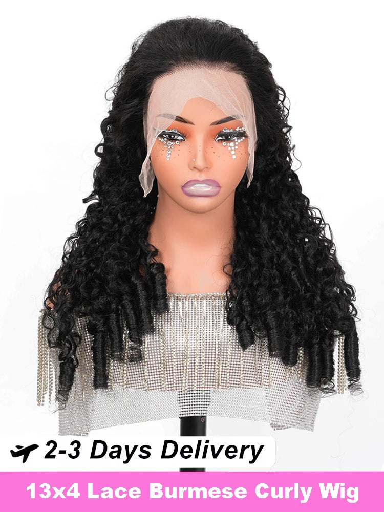 Burmese Curly Deep Wave Human Hair Wig – 13x4 HD Lace Front, 200%/250% Density