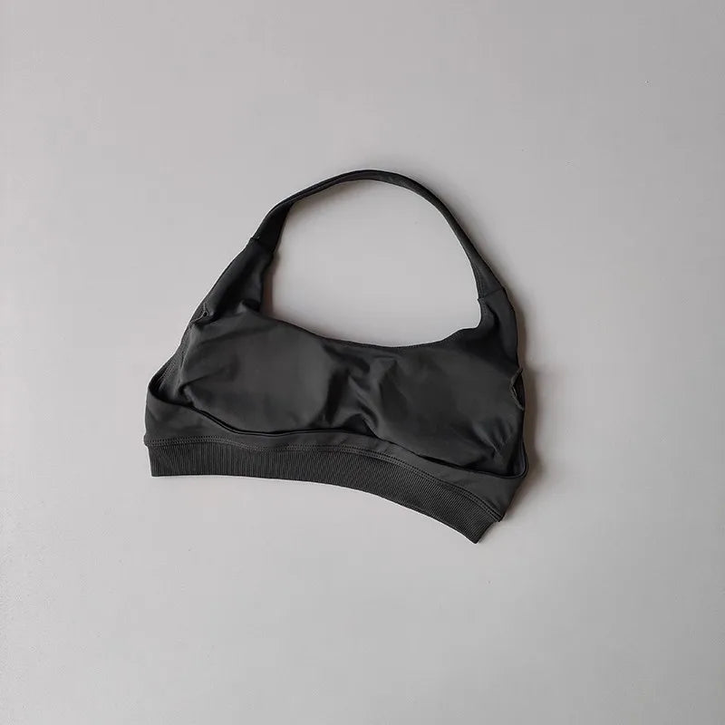 Seamless Padded Sports Bra – Backless Halter Crop Top for Women