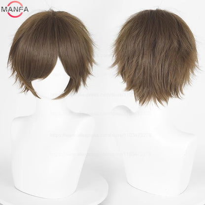 Anime 30cm Short Straight Cosplay Wig Black White Green Brown Purple Blue Gray Red Gold Man Women