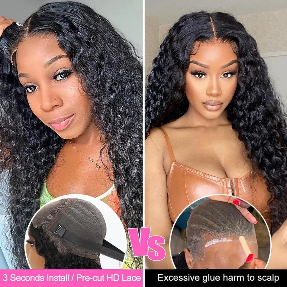 Deep Wave Glueless Wig – Human Hair, Pre-Cut Lace, Ready to Wear