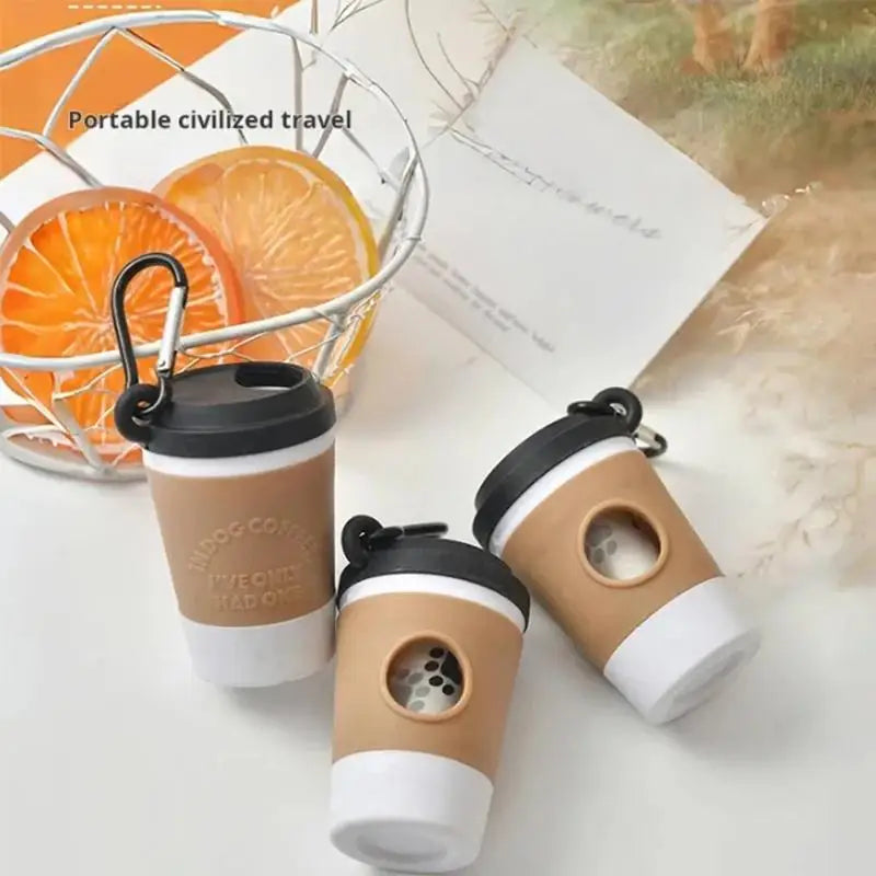 Dog Poop Bag Dispenser – Coffee Cup Design with Carabiner Clip