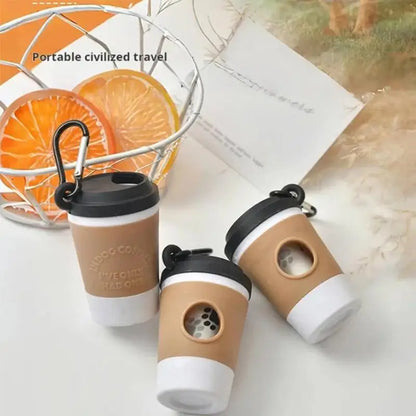 Dog Poop Bag Dispenser – Coffee Cup Design with Carabiner Clip
