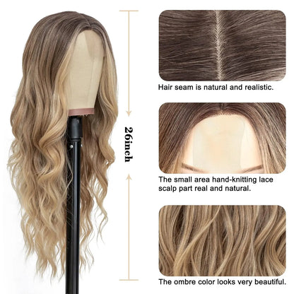 Long Wavy Synthetic Lace Wig – 26 Inch Middle Part, Heat Resistant