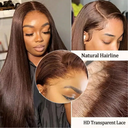 13x4 Lace Front Wig Human Hair – Chocolate Brown Straight Wig 200% & 250% Density