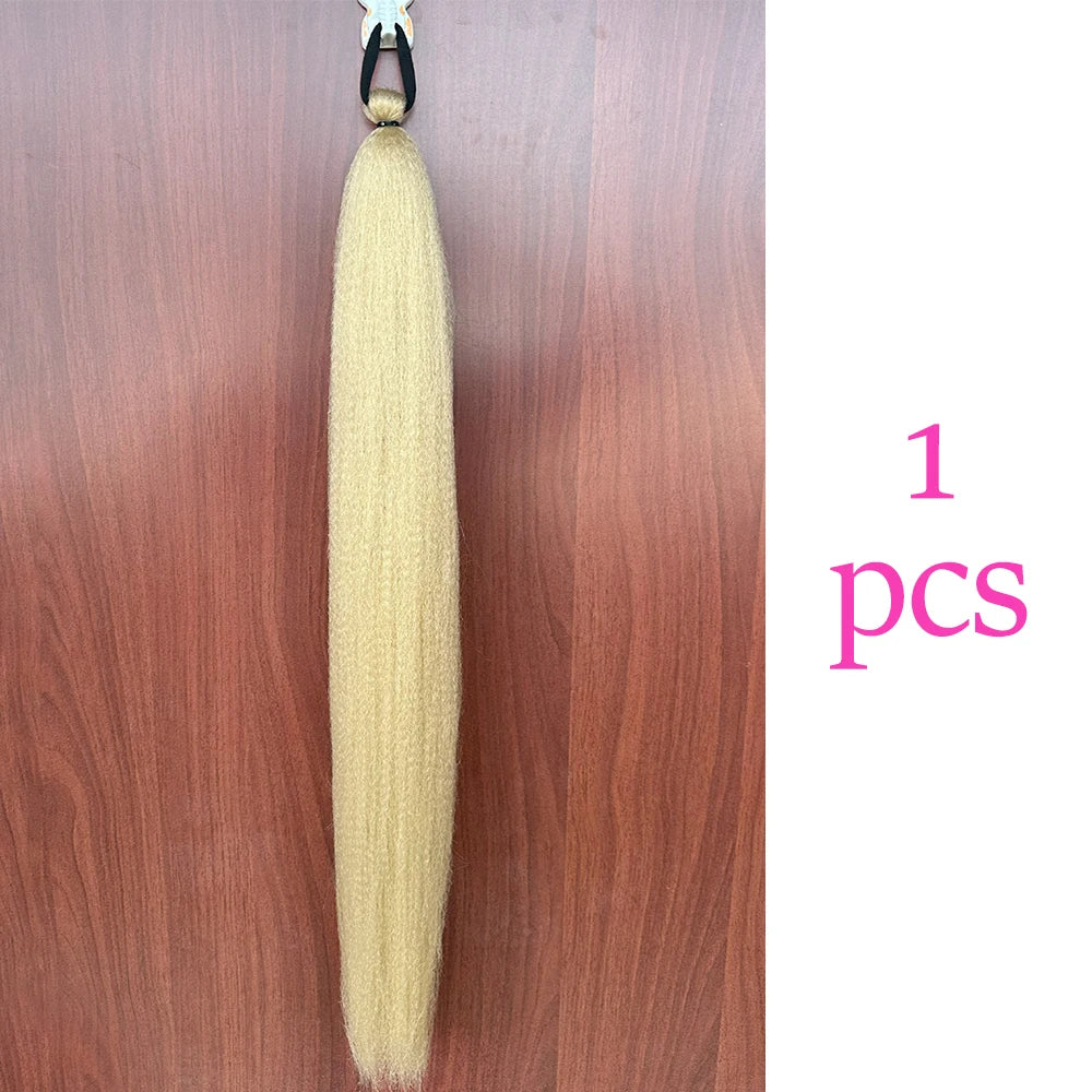 Synthetic Colorful Ponytail Extension 2pcs Long Straight Diy Braided Pony Tail Hairpiece Rubber Band