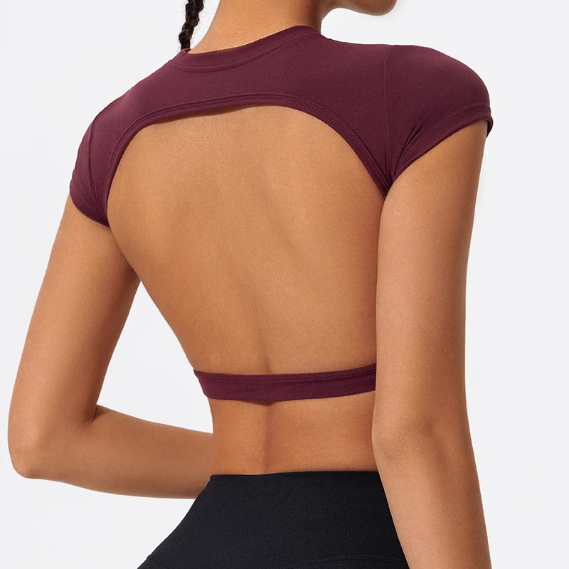 Women's Open Back Crop Top - Quick-Dry Yoga Fitness Shirt