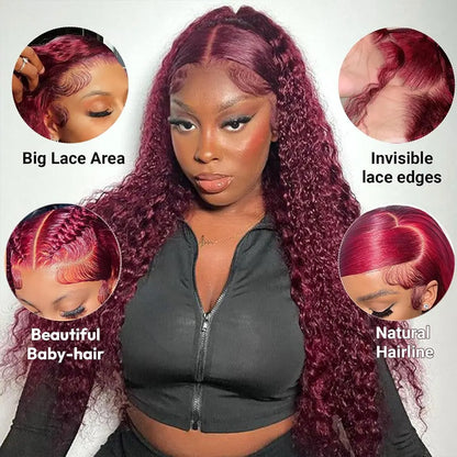 13x4 HD Lace Front Wig Burgundy 99J Deep Wave Curly Human Hair