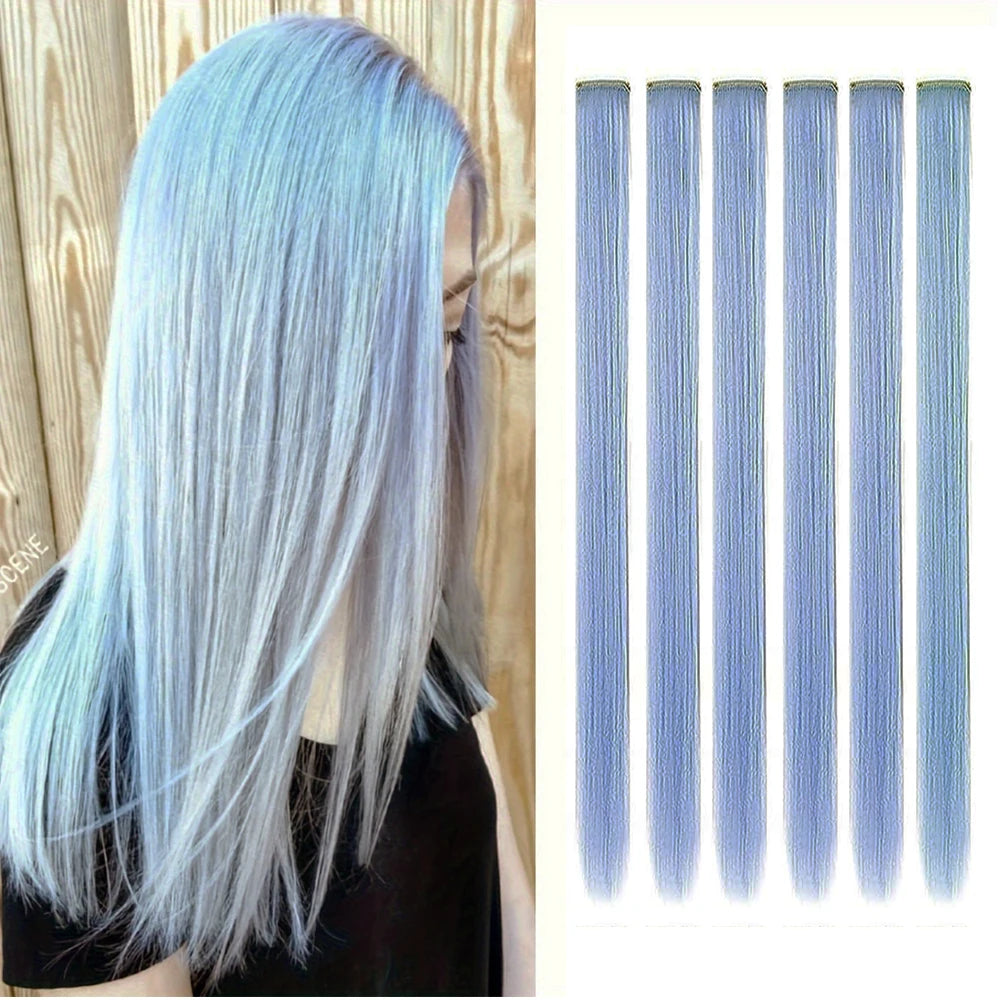 Clip Hair Extensions 6pcs Pack Colored Party Highlights 22 Inches Multi-Colors Straight Hair
