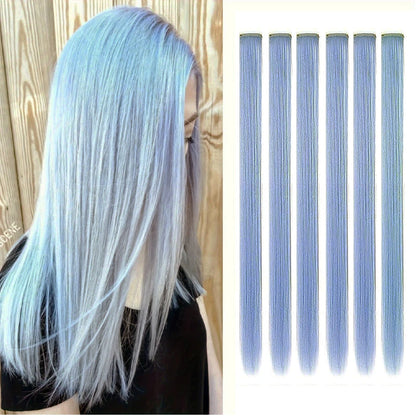 Clip Hair Extensions 6pcs Pack Colored Party Highlights 22 Inches Multi-Colors Straight Hair