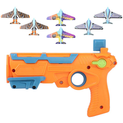 Airplane Launcher Toy Gun – 6 Foam Glider Planes for Kids