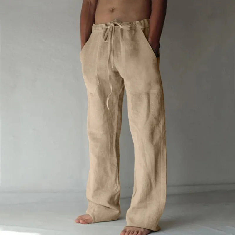 Men's Linen Wide-Leg Pants – Casual Drawstring Trousers